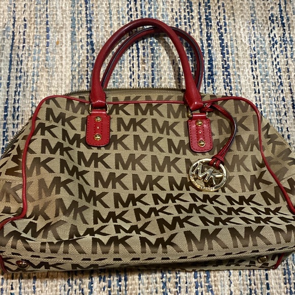 Michael Kors MK Logo Satchel with Red Trim - Picture 2 of 8